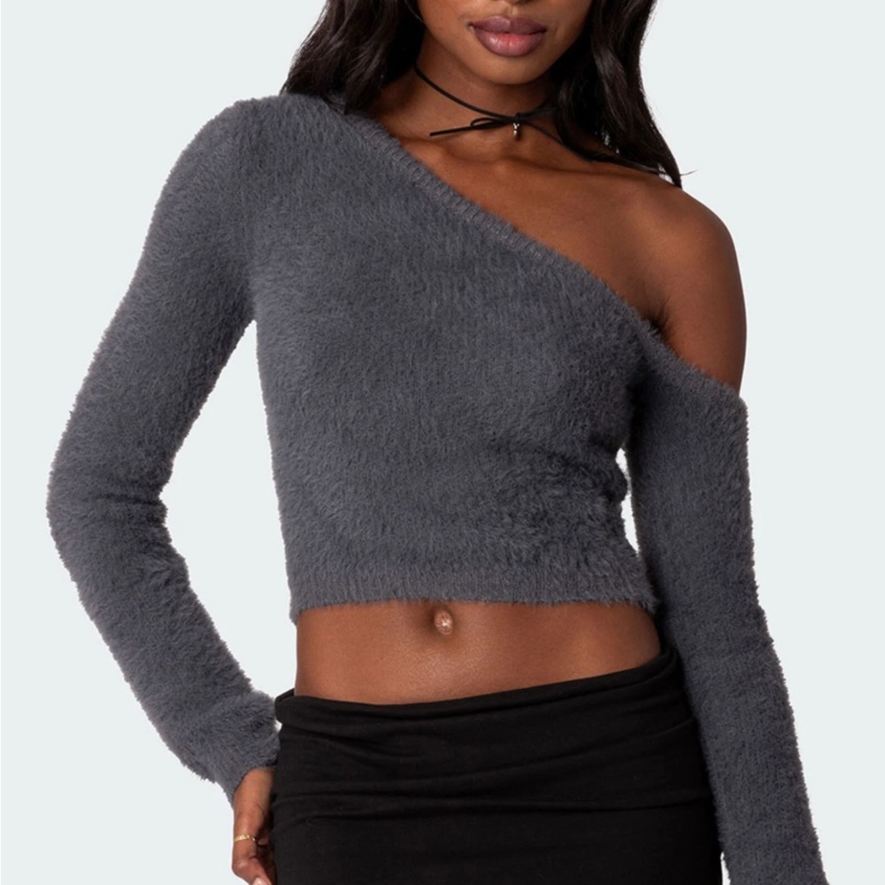 Edikted Off-the-Shoulder Charcoal Sweater